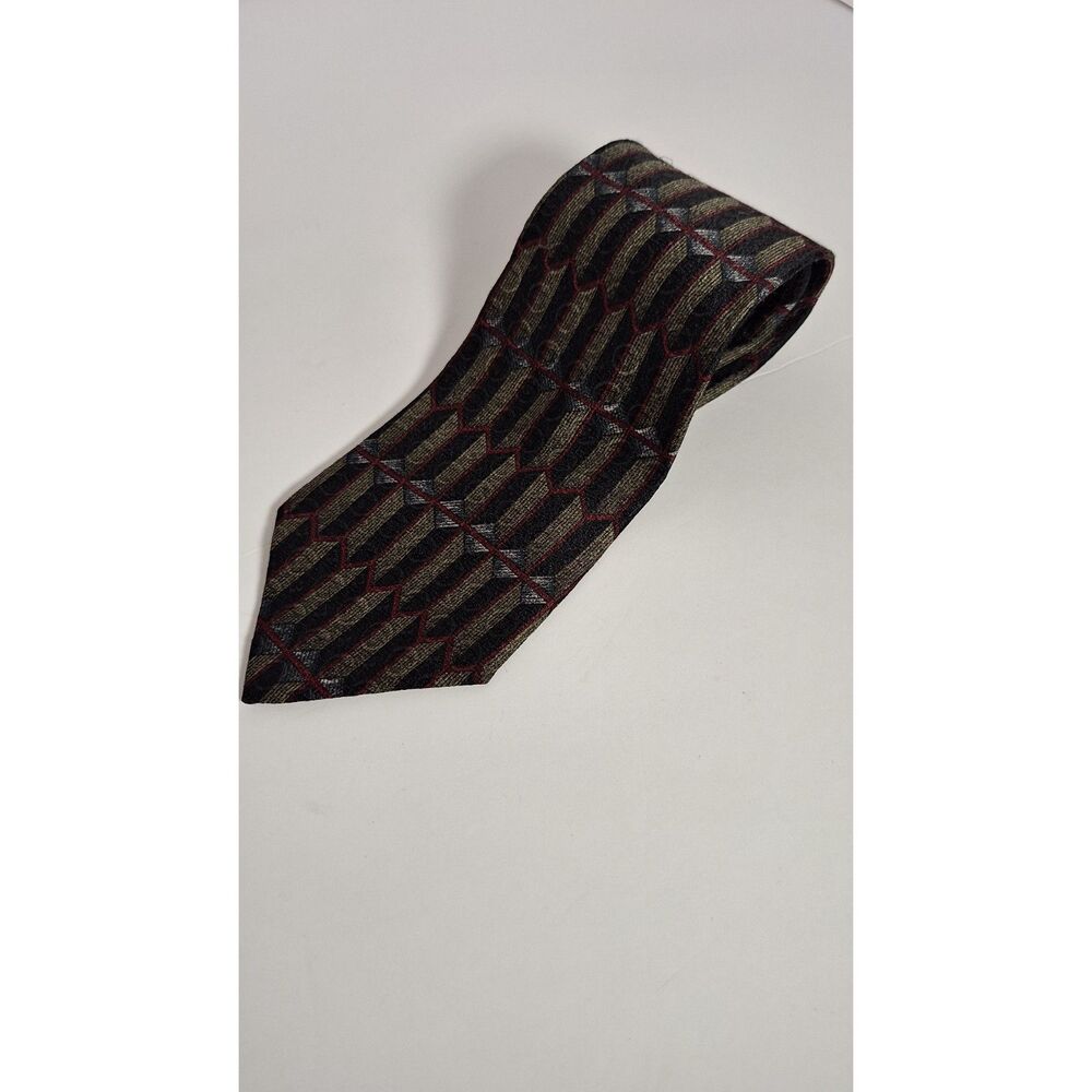 ALBERT‎ NIPON Black Geometric All Silk Neck Tie Extra Long 60"